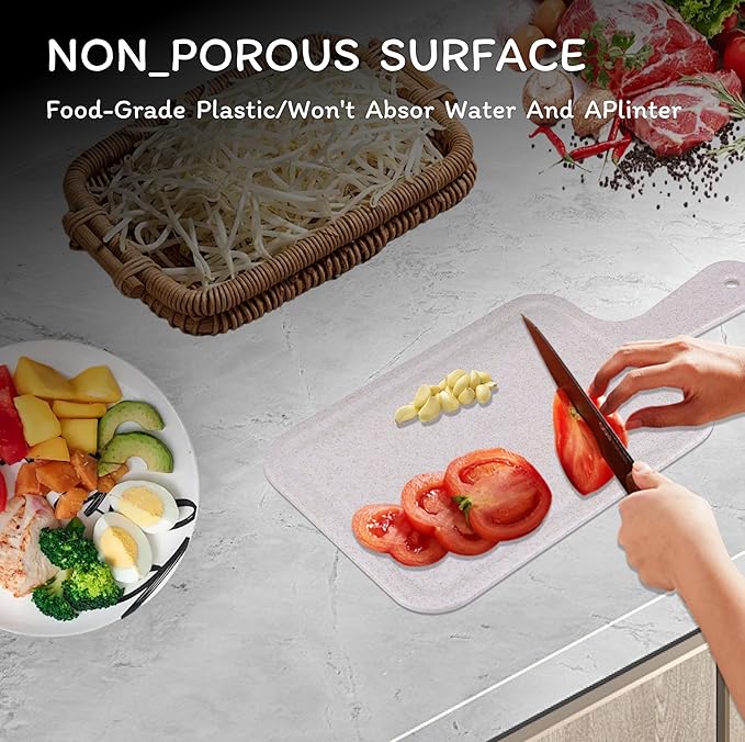 Cutting Board for Kitchen, Wheat Straw Fiber Cutting Board, Dish Washer Safe, w/Juice Grooves for Meat, Veggies,Easy Grip Handle, Non-slip Surface,Eco-friendly,Serveware Accessories(13.2‘x6.6‘)