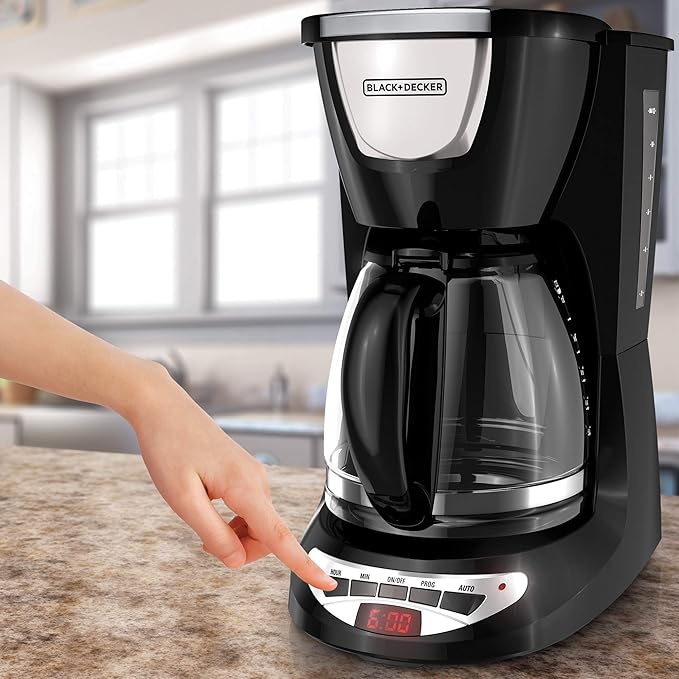 BLACK+DECKER DCM100B 12-Cup Programmable Coffeemaker with Glass Carafe, Black, One Size