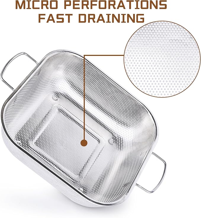 Colander Stainless Steel 3-Quart, Square Metal Strainers, Strainer for Kitchen Food, Dishwasher Safe