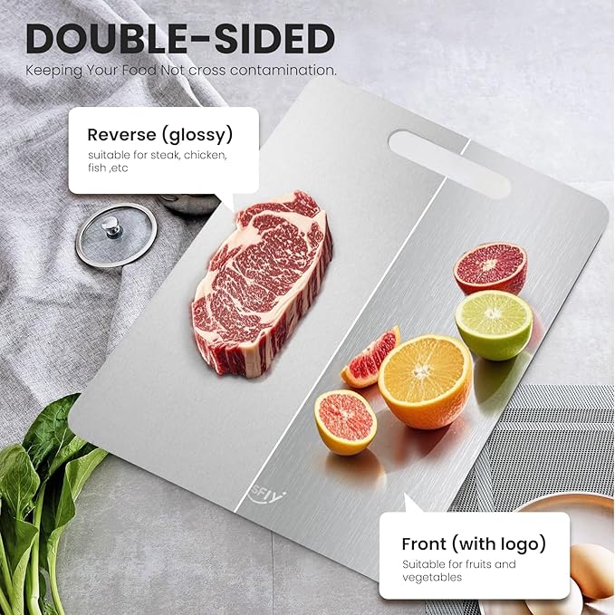 Titanium Cutting Board Set of 3, 100% Pure Titanium Food Grade Kitchen Chopping Board, Double-Sided Non-Toxic Easy to Clean & Dishwasher Safe, for Meats, Fruits and Vegetables (M+L+XL)