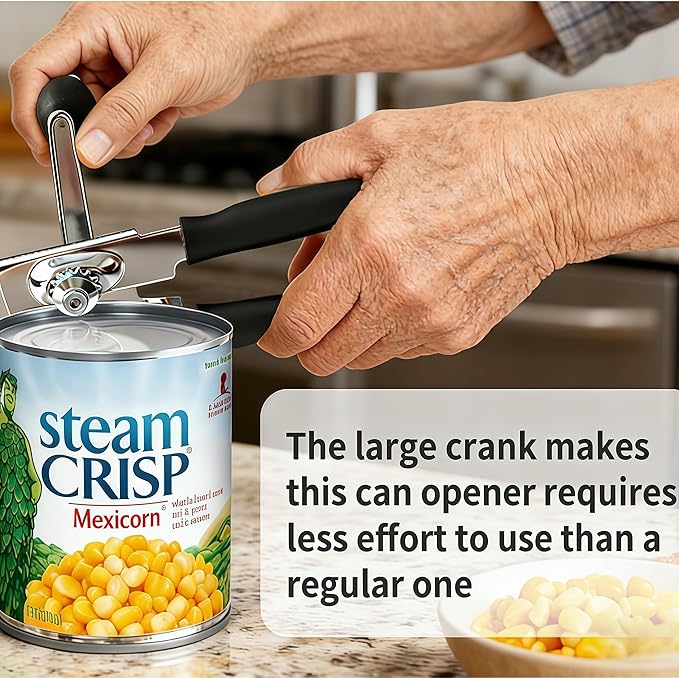 Heavy Duty Magnetic Can Opener for Seniors & Arthritis - Smooth Edge, Extra Long Easy-Grip Non-Slip Handle for Weak Hands, Kitchen, Camping & RV