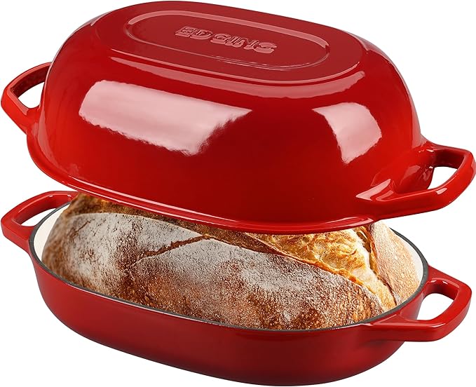 Enameled Cast Iron Oval Dutch Oven Pot with Lid, Dutch Oven for Sourdough Bread Baking, Bread Oven, Bread Dutch Oven, Oval Bread Pan, 7qt, Red