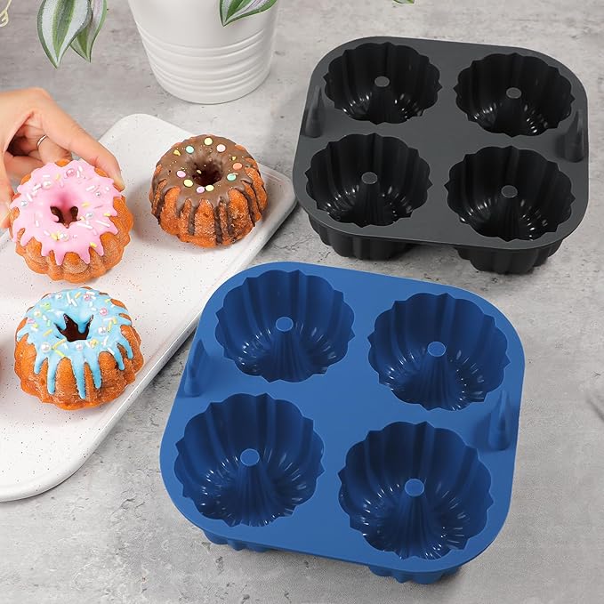 Webake Silicone Air Fryer Fluted Cake Pan for Baking, Nonstick BPA Free Fluted Tube Cake Pans, 4-Cavity, Set of 2