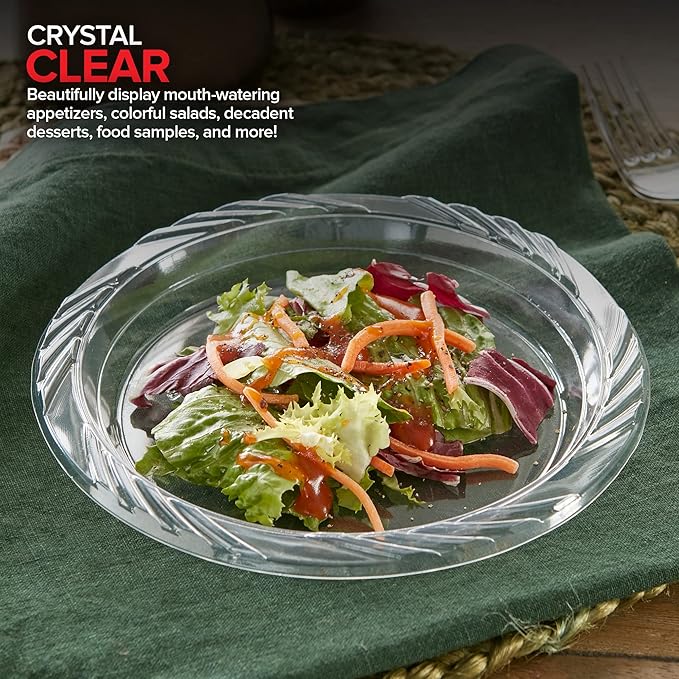 Stock Your Home 240-Count, 7 Inch Clear Plastic Plates, Flexible, Disposable Heavy Duty Party Dinner Plate, for Wedding Reception, Holiday Parties, Cake, Dessert, Appetizers, Salad, Medium Size