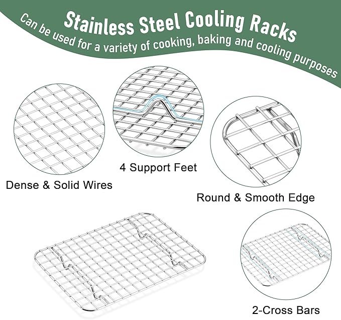 Toaster Oven Pan with Rack Set (1 Pan+1 Rack), Homikit 9 x 7 Inch Small Baking Sheet with Wire Rack, Stainless Steel Cookie Sheets for Baking, Cookie Bacon Tray with Cooling Rack, Dishwasher Safe