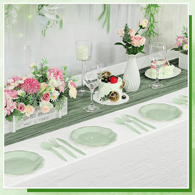 30 Pcs Sage Green Paper Plates, 7 Inch Scalloped Easter Plates Small Dessert Cake Plate Cute Party Plate Disposable Sage Greens Party Supplies for Wedding, Baby Bridal Shower, Birthday