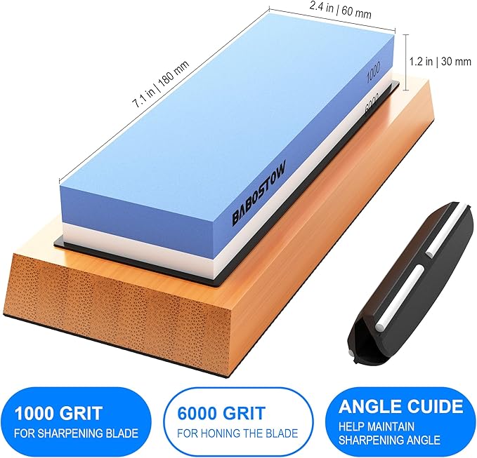 Premium Whetstone Knife Sharpening Stone 2 Side Grit 1000/6000 Waterstone- Whetstone Knife Sharpener- NonSlip Bamboo Base & Angle Guide