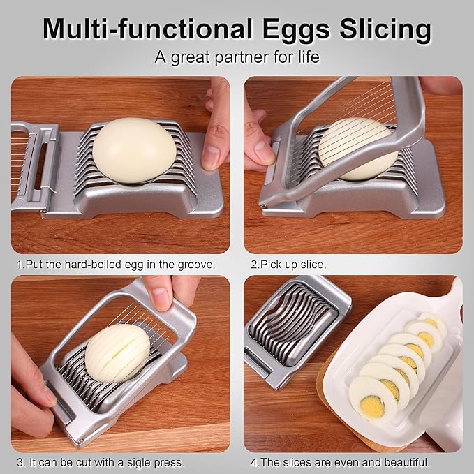 Egg Slicer for Hard Boiled Eggs,Stainless Steel Wire Multipurpose Egg Cutter Strawberry Slicer Tomato Slicers for Home Use (Black Red)