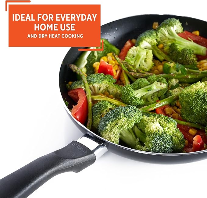 IMUSA 8in Bistro Aluminum Nonstick Fry Pan with Cool Touch Handle, Small Skillet for Eggs, Omelets, Sauteing, and Everyday Cooking, Black