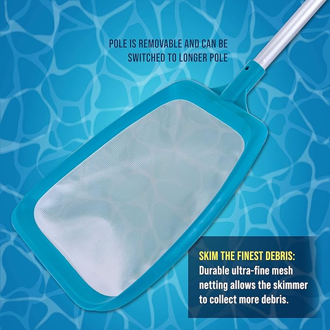 U.S. Pool Supply Professional Spa, Hot Tub, Pool Hand Leaf Skimmer Net with 17" Aluminum Pole - Ultra Fine Mesh Netting, Clean the Finest Debris - Pond, Kid Kiddie Inflatable Pool Cleaning Maintenance