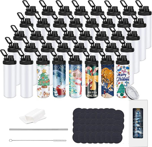20oz sublimation sport tumblers blanks ，flat edge sublimation tumblers，double wall stainless steel insulted cup，for Heat Transfer, White (40, with spout lid)