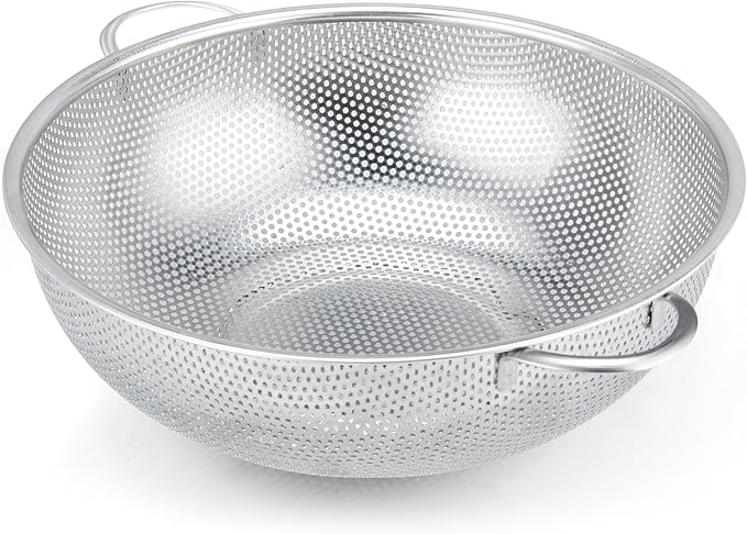 Colander Stainless Steel 5-Quart, Metal Strainers with Base, Strainer for Kitchen Food, Dishwasher Safe