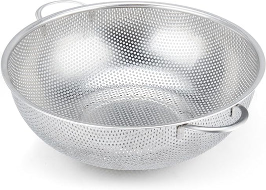 Colander Stainless Steel 5-Quart, Metal Strainers with Base, Strainer for Kitchen Food, Dishwasher Safe