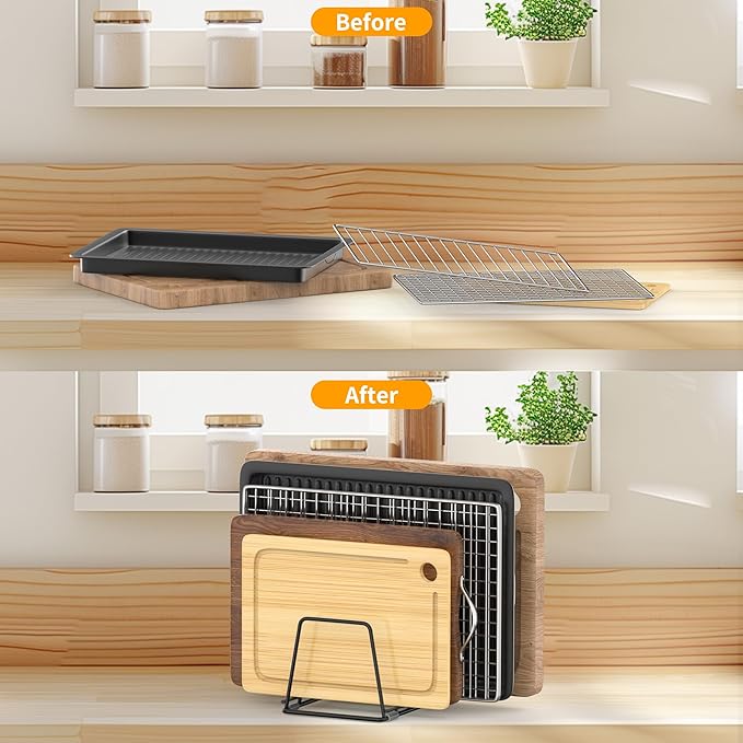 Cutting Board Organizer Kitchen Organizer Rack for Cutting Board, Bakeware, and Cookie Sheet, 5-Slot Heavy-Duty Steel Cookware Holder,Rust-Resistant with Anti-Slip Feet (2, Small)