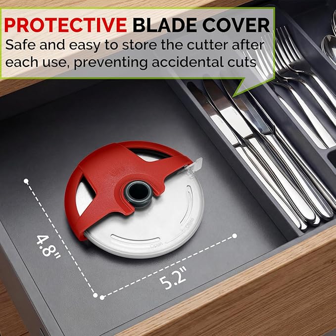 Pizza Cutter Wheel, 4.3" Large 304(18/8) Stainless Steel Blade, Reinforced Durable Pizza Slicer, Fully Detachable & Dishwasher Safe with Safety Protective Cover, Red