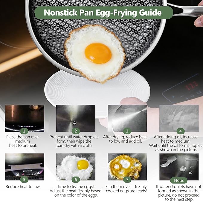 Non Stick Frying Pans, 8-inch Hybrid Frying Pans Nonstick Stainless Steel Skillets, Dishwasher & Oven-Safe, Stay-Cool Handle, PFOA Free Cookware, Compatible with All Cooktops