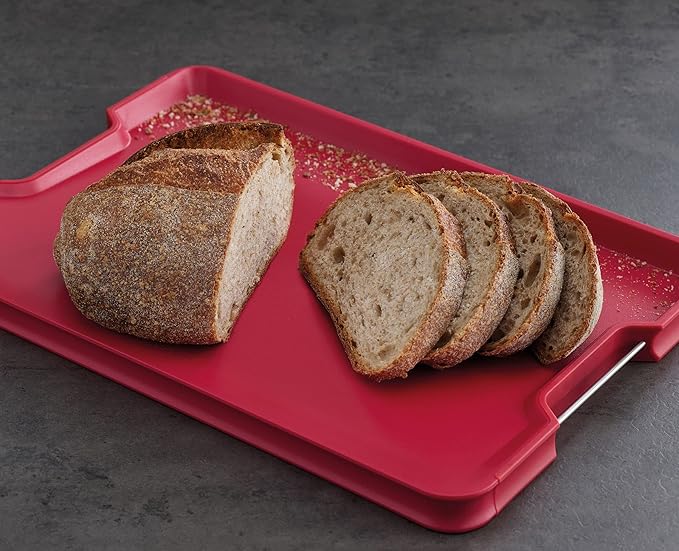 Joseph Joseph Cut&Carve Plus - Non-Slip, Multi-Function, Double-Sided Cutting Board for Food Preparation and Carving- Dishwasher Safe, Extra Large, Red