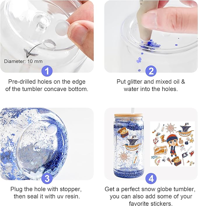 2 Pack Acrylic Snow Globe Tumbler with Bamboo Lids and Straws 16 oz Plastic Snowglobe Tumbler with Pre Drilled Hole Clear Double Wall Snowglobe Cups for Snow Globe Glitter DIY
