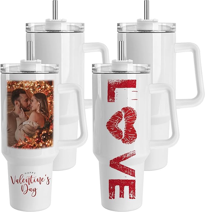 Joyclub 4 Pack 40oz Sublimation Tumbler with Handle Insulated Large Tumbler Bulk, Coffee Travel Cups Stainless Steel Travel Mug for Diy Craft Heat Press Print