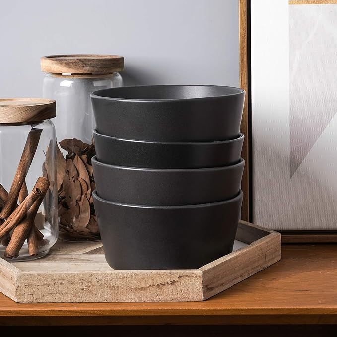 Stone Lain Stoneware Bowls Set, Matte Black, 4 Count (Pack of 1),22.5 fl oz