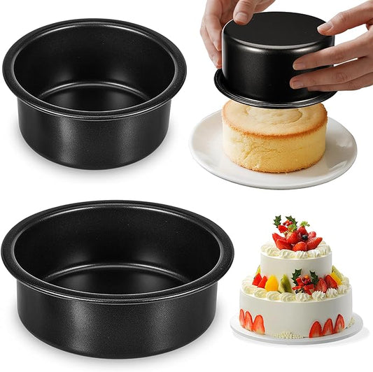 4-Inch & 6-Inch Cake Pan Set, Set of 2, Round Baking Pan, Carbon Steel Birthday Wedding Metal Layer Cake Pans, Non Toxic Coating, Straight Side, Easy Clean Easy Release, 2 Inch Deep