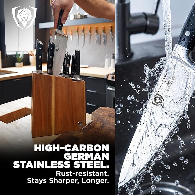 Dalstrong Knife Set Block - 8 Piece - Gladiator Series - German High Carbon Steel Kitchen Knife - Premium Food-Grade Black ABS Polymer Handles - NSF Certified