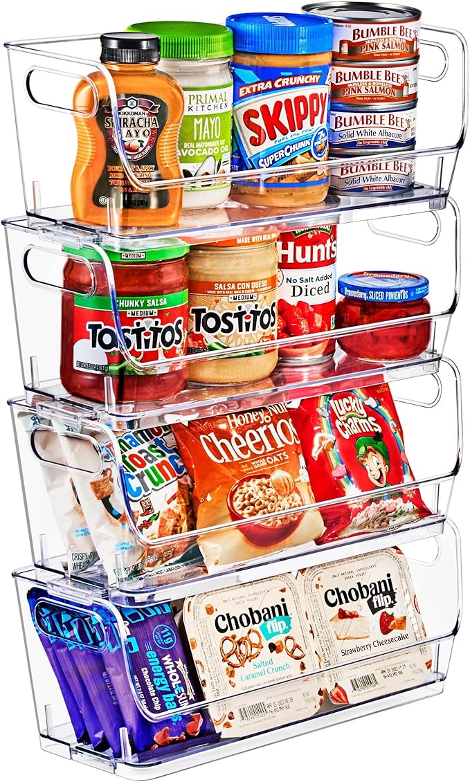 Sorbus Clear Pantry Storage Containers – Open Front Kitchen Organizer, Stackable Design for Cabinets, Shelves & Food Storage (Small Narrow, 4 Pack)