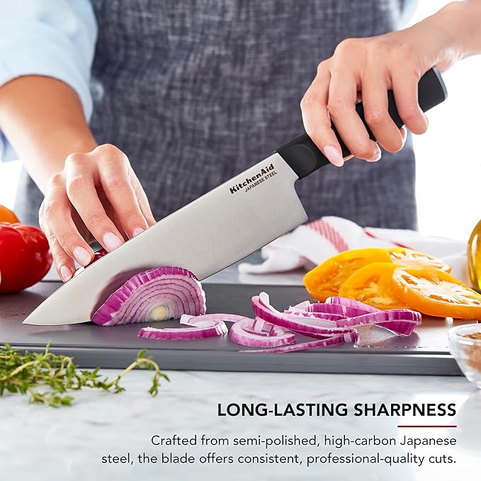 KitchenAid Classic Slim Knife Block Set with Built-In Knife Sharpener, High Carbon Stainless Steel Kitchen Knives, Sharp Kitchen Knife Set with Block, Black, 14 Piece