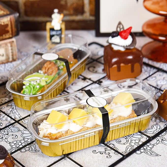 50 Pack Mini Loaf Pans with Lids Rectangle Individual Cake Pans Aluminum Foil Pans for Large Gatherings Picnics Vacations Parties(Gold, 6.8 OZ)