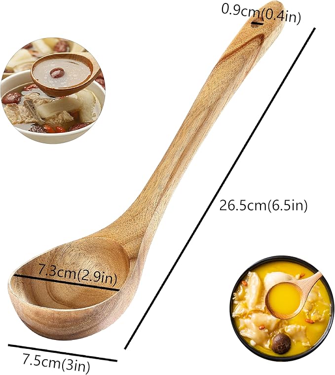 Ladle, Kaloo Teak Acacia Wooden Soup Ladle Spoons for Cooking, 10.6 inch, Gift Box Included