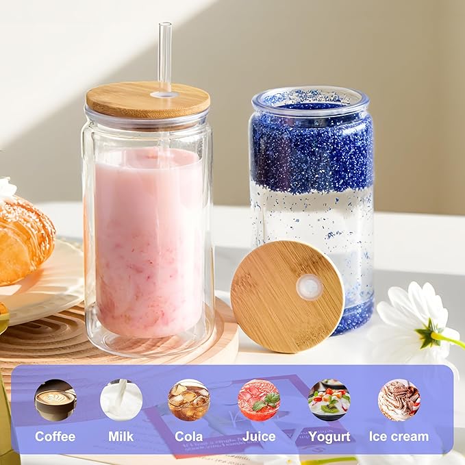 15 Pack Acrylic Snow Globe Tumbler with Bamboo Lids and Straws 16 oz Plastic Snowglobe Tumbler with Pre Drilled Hole Clear Double Wall Snowglobe Cups for Snow Globe Glitter DIY