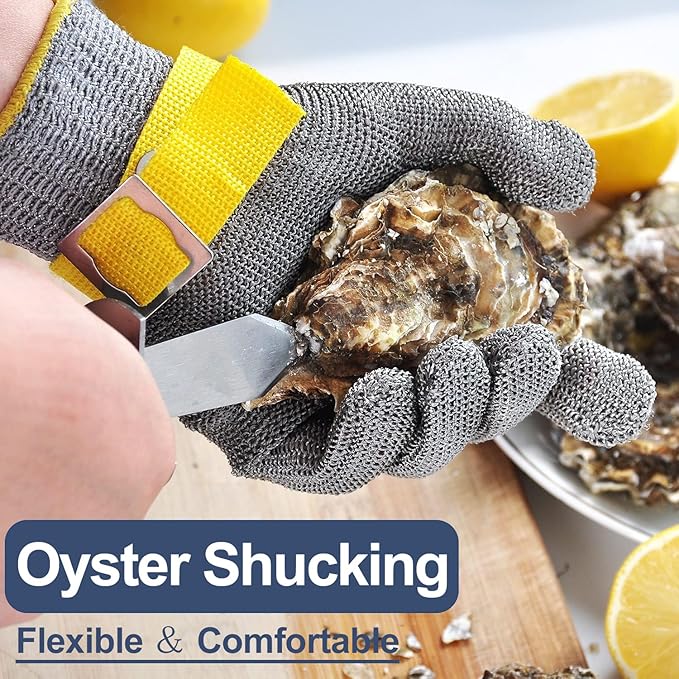 Dowellife ANSI A9 Cut Resistant Glove Food Grade, Stainless Steel Mesh Metal Knife Cutting Glove for Butcher Meat Cutting Oyster Shucking Kitchen Mandoline Chef Slicing Fish Fillet (Small-12 Pcs)