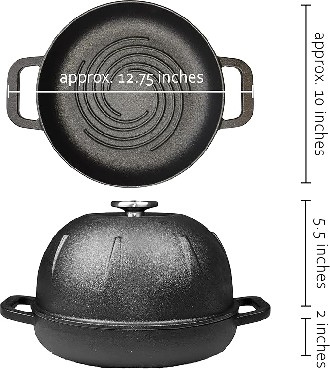 Cuisiland Pre-seasoned Heavy Duty Cast Iron Bread Cloche – Dome Lid Dutch Oven for Artisan Sourdough Baking – Heat-Retaining, Bakeware for Crispy Crust & Even Baking – Oven Safe (Black)