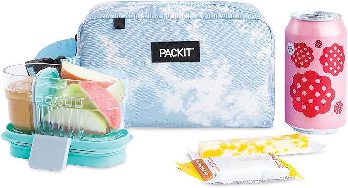 PackIt Freezable Snack Box, Blue Sky, Built with EcoFreeze Technology, Collapsible, Reusable, Zip Closure with Buckle Handle, Designed For Work Snacks, Fresh Snacks On the Go, Adults, and All Ages