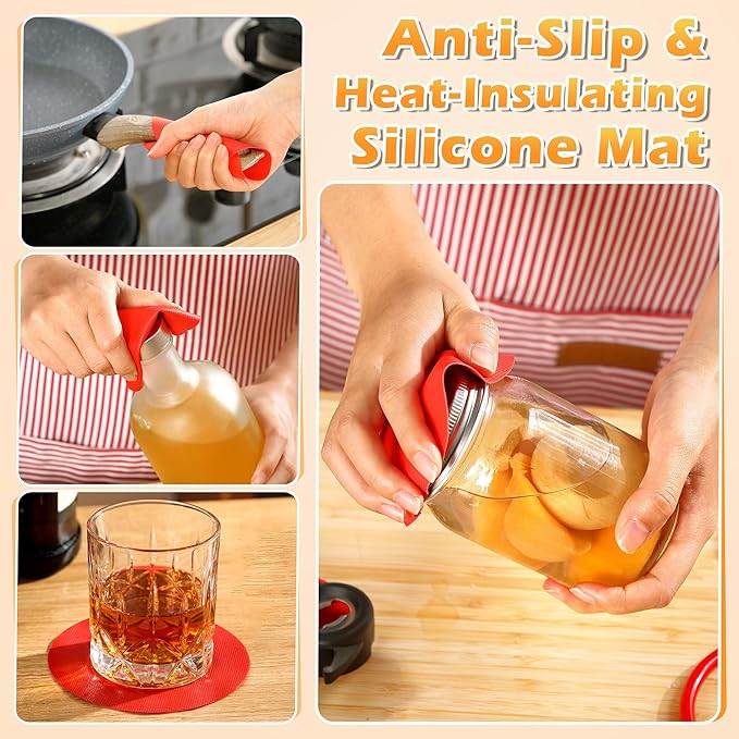 Enhon Jar Opener for Weak Hands, with Bottle Opener and Rubber Grippers Pad, Stainless Steel Jar Lid Opening for Seniors with Arthritis, Suitable for Most Sizes, Kitchen Gifts for Mother, Women