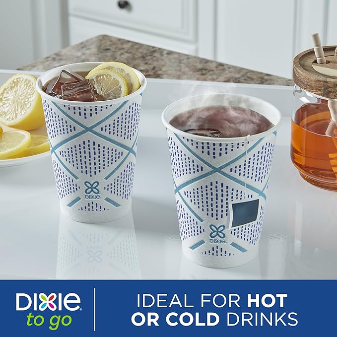 Dixie To Go Paper Coffee Cups, 12 oz, 132 Count (6 packs of 22 cups), Disposable Insulated Paper Cups for On-The-Go Hot or Cold Beverages