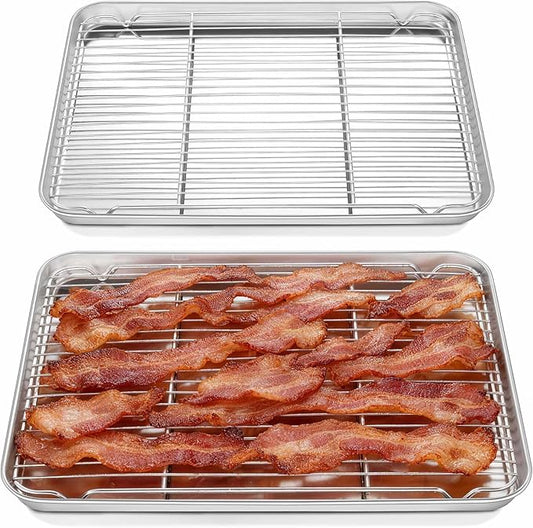 Homikit Baking Sheet with Rack Set (2 Pans+2 Racks), 18x13 Inches Stainless Steel Half Cookie Sheets with Cooling Racks Non Toxic, Large Bacon Crisp Trays for Oven Baking Cooking, Dishwasher Safe