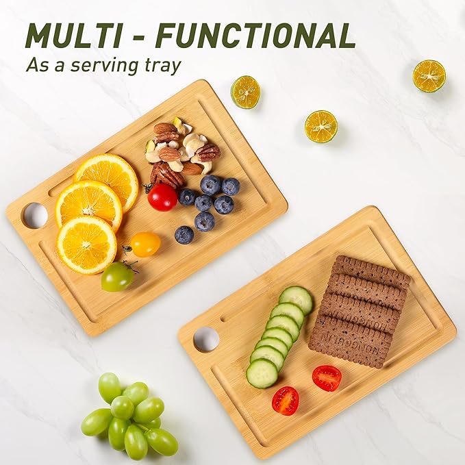 2 Packs Small Bamboo Wood Cutting Board for Kitchen 8.6" x 6" Mini Wooden Charcuterie Boards Lightweight Chopping Board Non Toxic Serving Board Tiny Chef Set Camping Fruit Lemon Sandwich Cheese Board