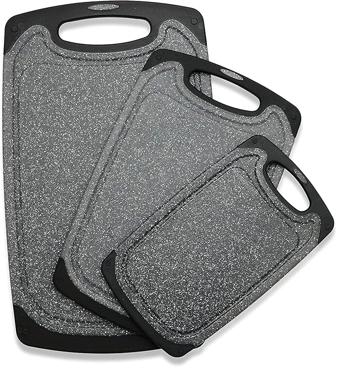 Cutting Boards for Kitchen, Large-Small Cutting Board Set of 3, Dishwasher Safe, Juice Groove, Easy Grip Handle, Non-Slip Rubber Cutting Board