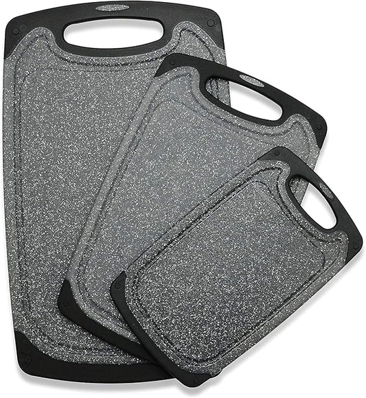Cutting Boards for Kitchen, Large-Small Cutting Board Set of 3, Dishwasher Safe, Juice Groove, Easy Grip Handle, Non-Slip Rubber Cutting Board