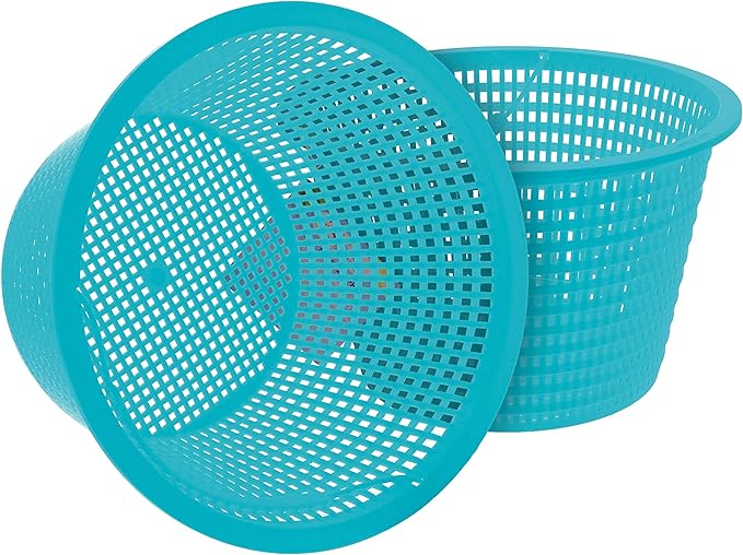 U.S. Pool Supply Swimming Pool Teal Blue Plastic Skimmer Replacement Basket (Set of 2) - Skimmer Basket for Inground Pool, Skim Filter Remove Leaves Debris - 8" Top, 5.5" Bottom, 5" Deep, Not Weighted