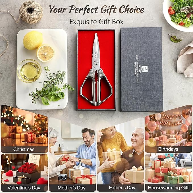 XINZUO Sandvik 14C28N Stainless Steel Multi-Purpose Kitchen Shear,Heavy Duty Kitchen Food Scissors For (Meat/Herbs/Poultry),With Silver Aluminum Alloy Handle