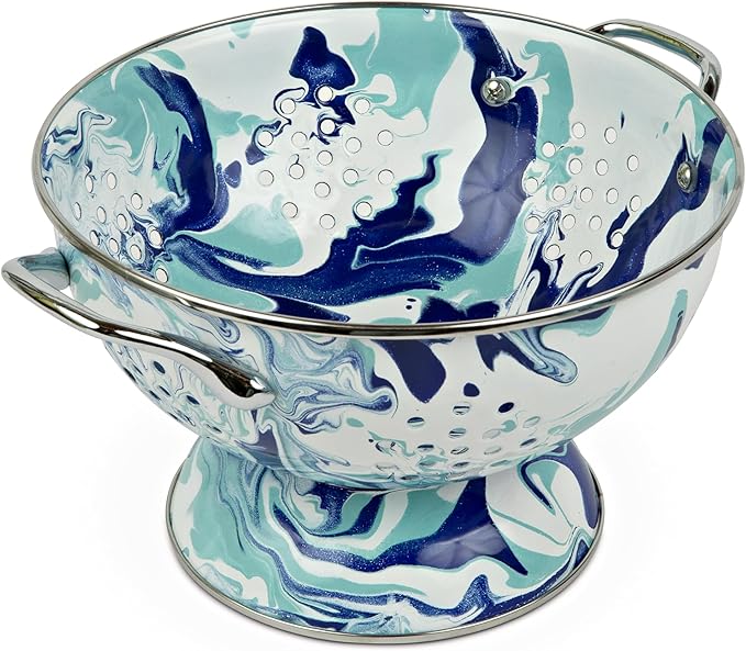 Golden Rabbit Enamelware Medium Colander, 3 quart, Lagoon