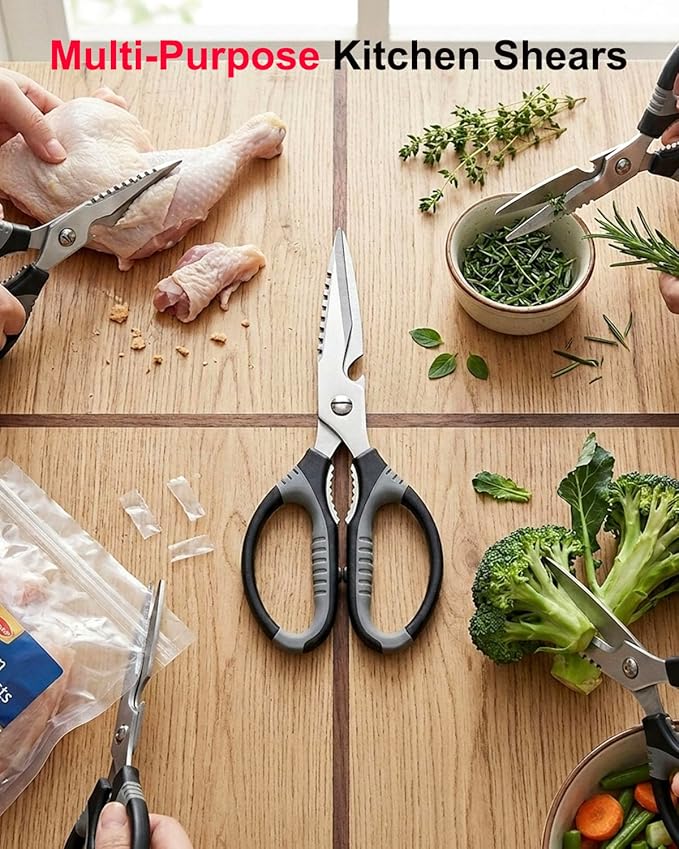 All Purpose Kitchen Scissors, Heavy Duty Kitchen Shears with Serrated Blade, Sharp Stainless Steel Food Scissors for Meat Chicken Herb, Dishwasher Safe Cooking Scissors