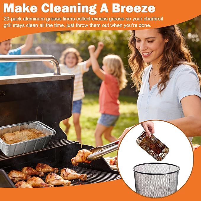 20-Pack Aluminum Disposable Foil Grease Catchers Replacement for Charbroil 9328812P06 9328812P06 G416-0015-W1 G325-5703-W1, 7" L x3.5 W x1.5 D