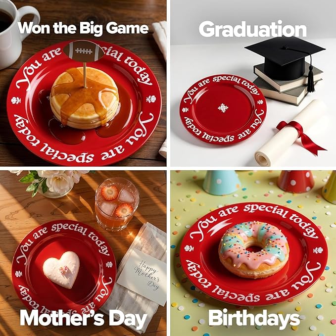 You Are Special Today Red Ceramic Plate, Set of 3-10.75-Inch Porcelain Dinner Plates, Microwave & Dishwasher Safe, Gift Boxed with Pen, Stylish Tableware for Entertaining