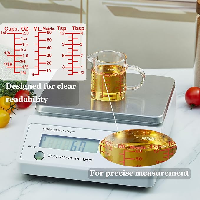 Measure Glass -[Insulated handle | V-Shaped Spout]-Made of High Borosilicate Glass Measuring for Kitchen or Restaurant, Easy to Read, 60 ML (2 Oz) 丨(2 Pack)