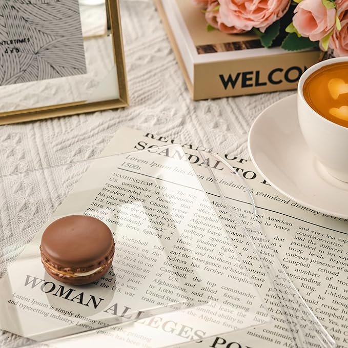 N9R 70PCS 6.5 Inch Square Clear Plastic Plates for Dessert & Appetizer, Durable Disposable Plates for Party, Wedding Events