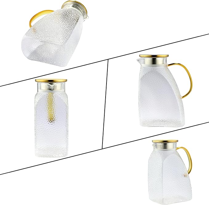 Glass Pitcher, Mituer 60oz Glass Water Pitchers with Handle and Lid, Tea Pitcher for Fridge, Iced Tea, Coffee Milk, Juice