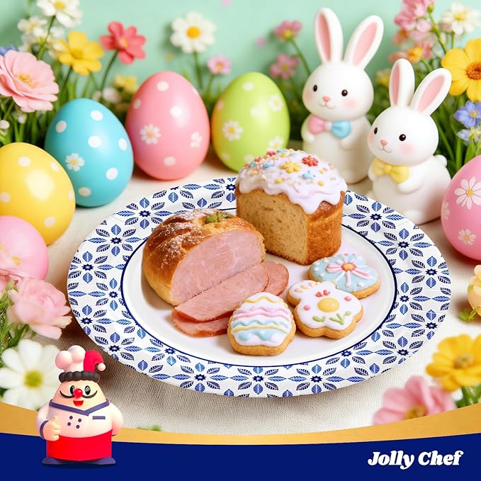 JOLLY CHEF 10 inch Disposable Paper Plates 500 Count, Soak Proof, Cut Proof, Heavy Duty Paper Plates for Thanksgiving or Everyday Use